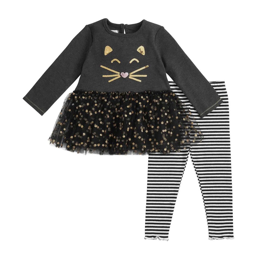 Girl Mud Pie | Mesh Tunic & Legging Set, Cat