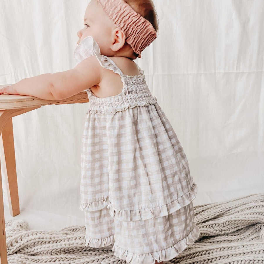 Girl L'ovedbaby | Organic Smocked Summer Dress, Stone Gingham