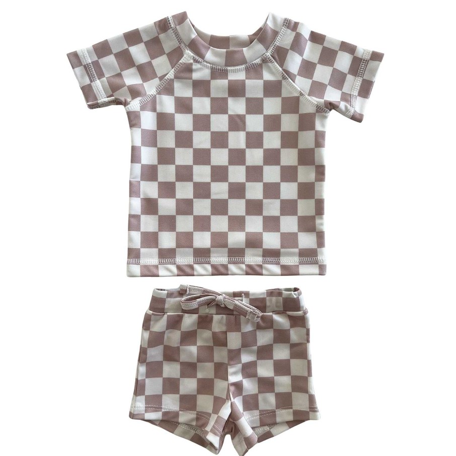 Boy SIIX Collection | Tiramisu Checkerboard / Cove Rashguard Set / Upf 50+