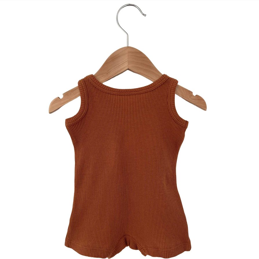 Boy SpearmintLOVE | Organic Waffle Shortie Romper, Caramel