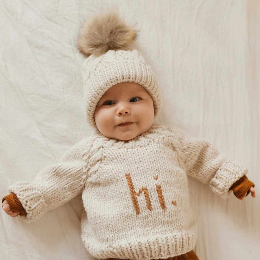 Boy Huggalugs | Hi. Crew Neck Knit Sweater, Pecan