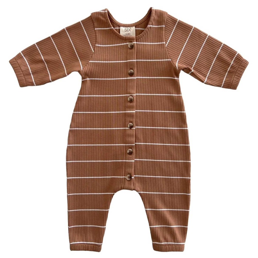 Boy SIIX Collection | Saddle Stripe / Organic Ribbed Long Sleeve Bay Jumpsuit