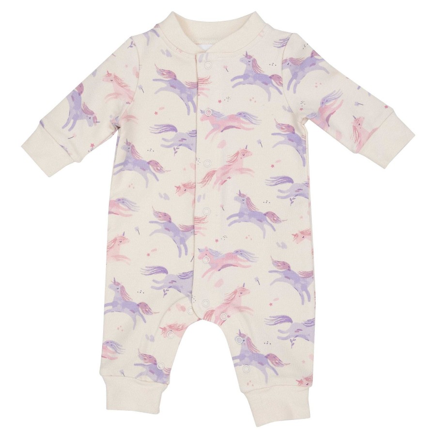 Girl Angel Dear | French Terry Baseball Collar Romper, Dreamy Unicorns