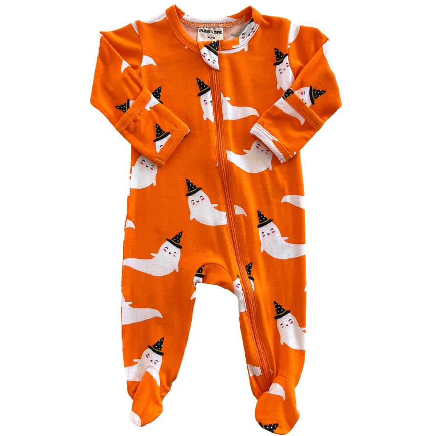 Boy SpearmintLOVE | 2-Way Zip Footie, Orange Ghost