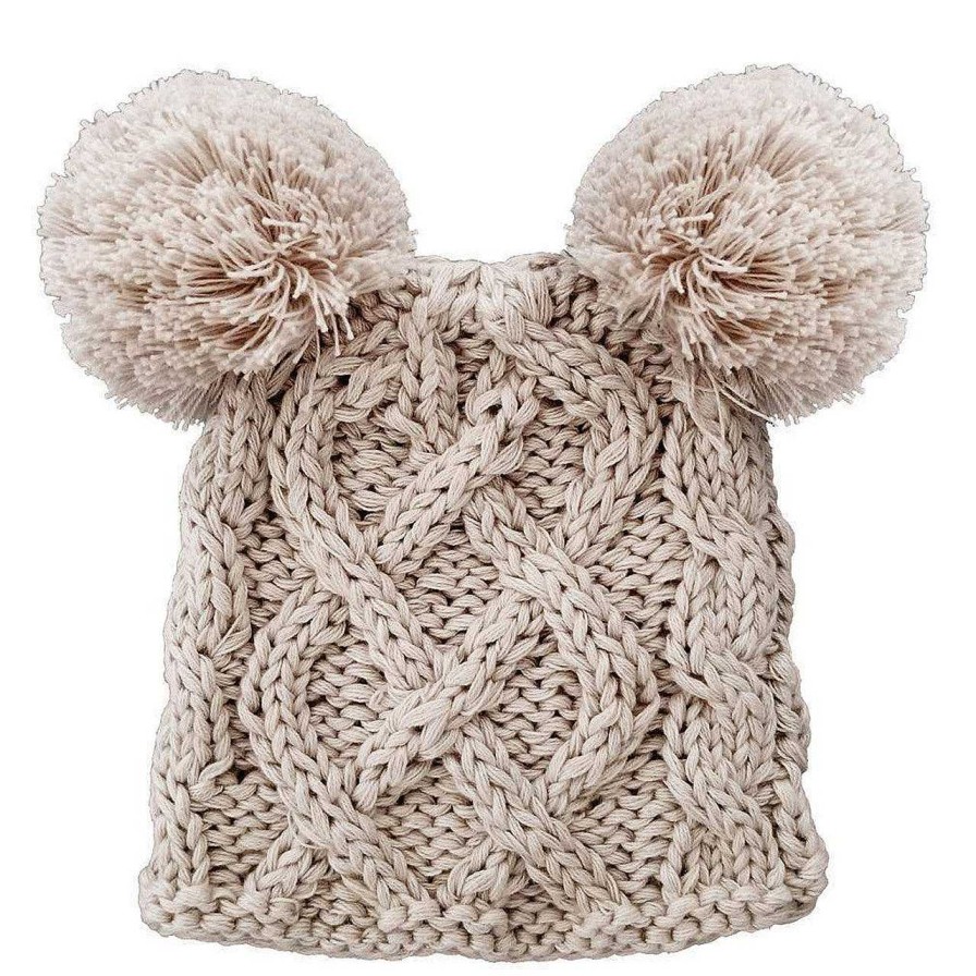 Accessories Huggalugs | Cable Knit Newborn Pom Hat, Birch