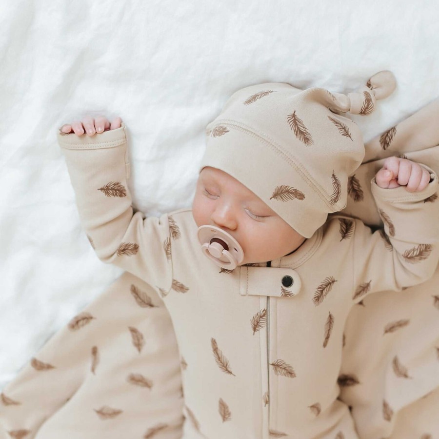 Accessories L'ovedbaby | Organic Banded Knot Beanie, Oatmeal Feather