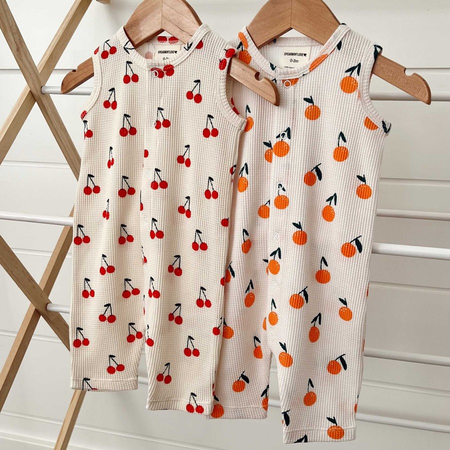 Boy SpearmintLOVE | Organic Waffle Easy Romper, Oranges