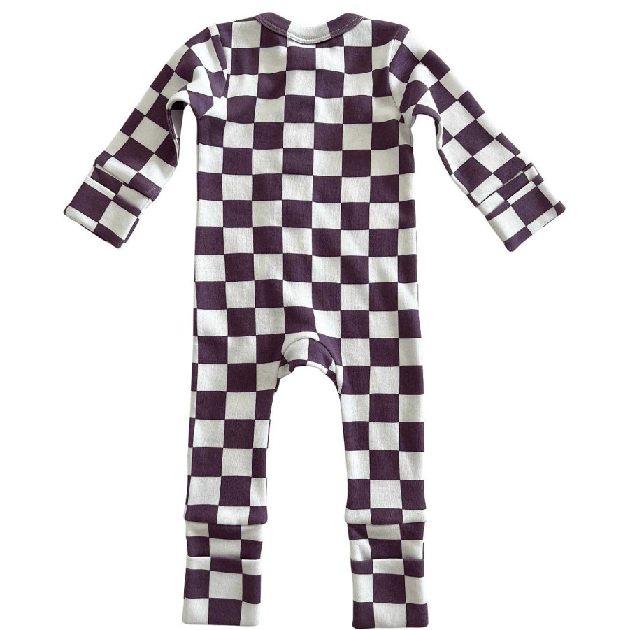 Boy SIIX Collection | Berry Cheesecake Checkerboard / Organic 2-Way Zip Romper