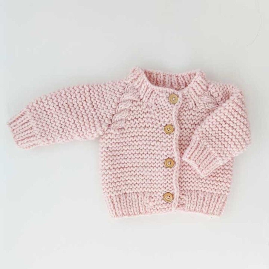 Girl Huggalugs | Garter Stitch Cardigan Sweater, Blush Pink