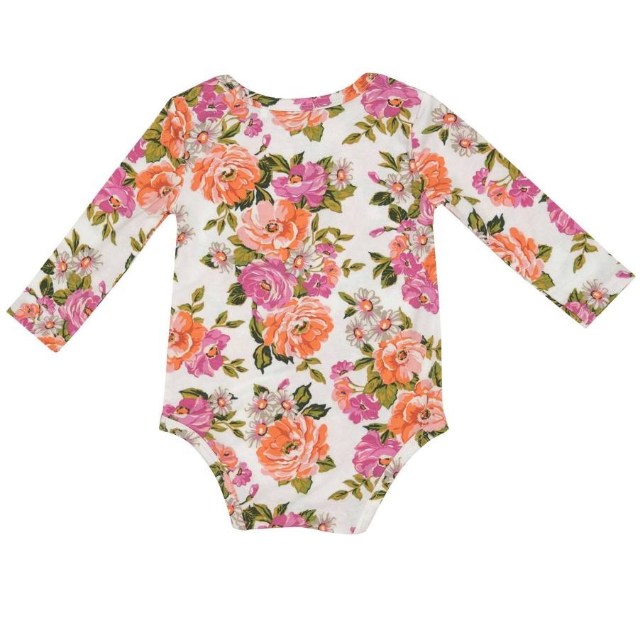 Girl Angel Dear | Long Sleeve Bodysuit, Wild Rose Floral Pink