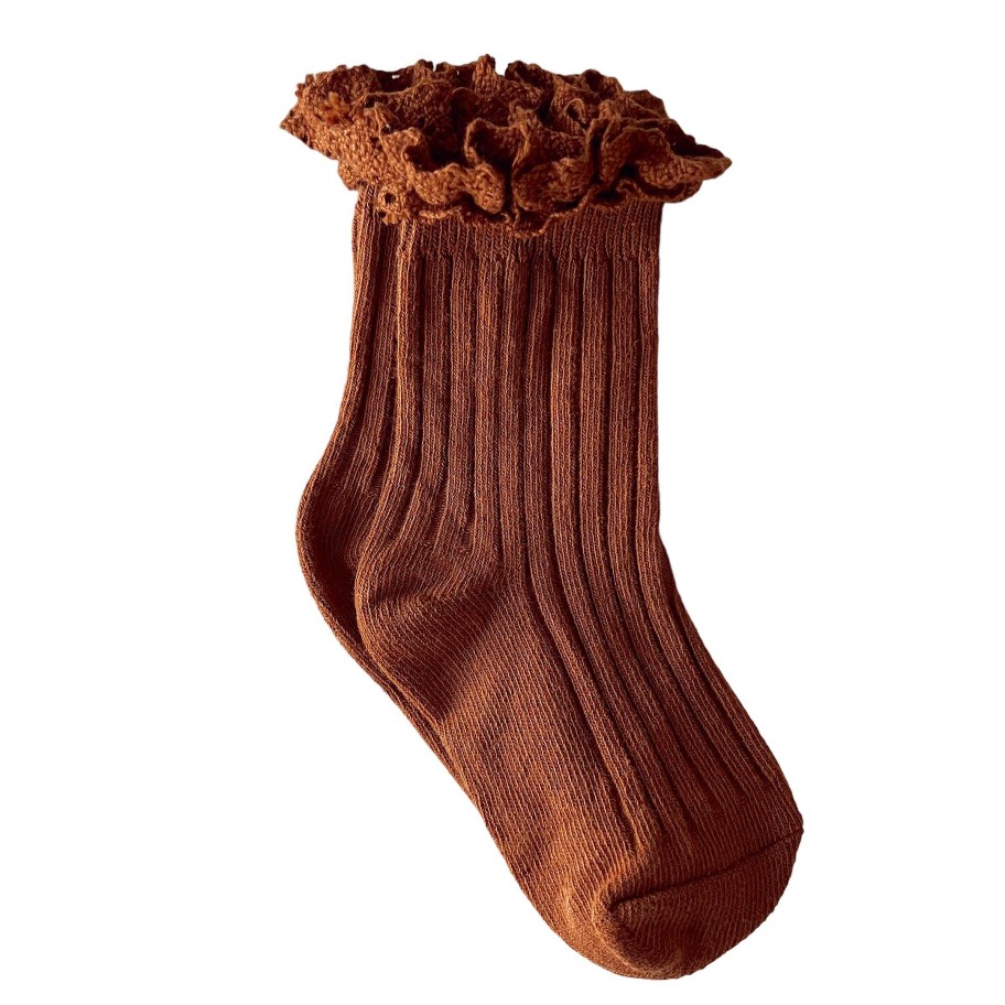 Accessories Sold by SpearmintLOVE | Lace Trim Ribbed Socks, Cinnamon