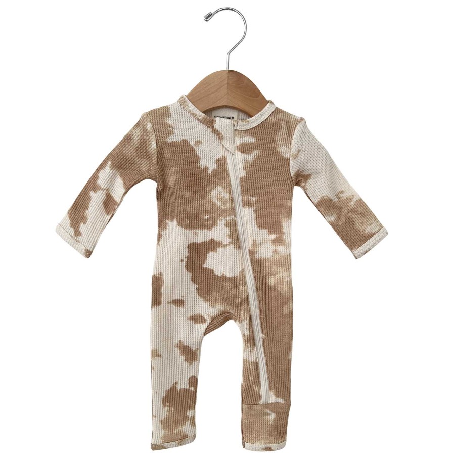 Boy SpearmintLOVE | Organic Waffle Basic Zip Romper, Almond Tie Dye