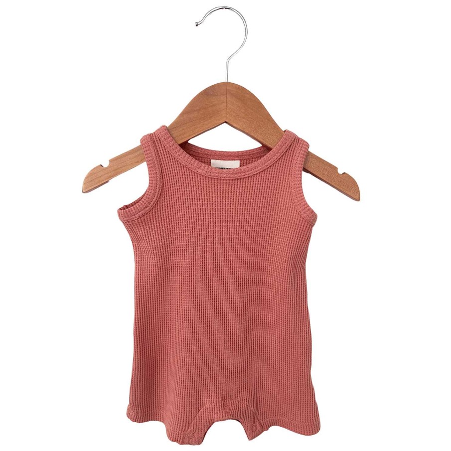 Boy SpearmintLOVE | Organic Waffle Shortie Romper, Dusty Rose