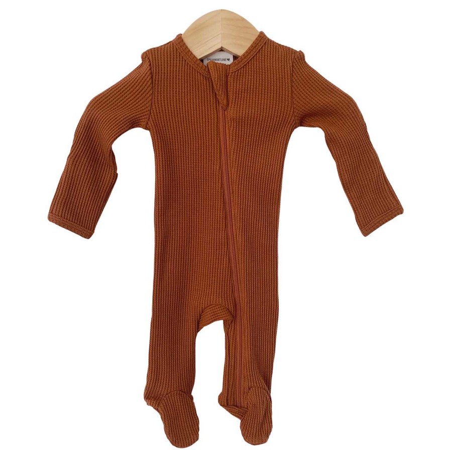 Boy SpearmintLOVE | Organic Waffle Basic Zip Footie, Caramel