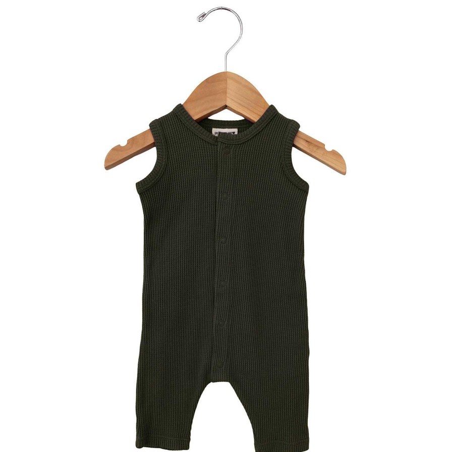 Boy SpearmintLOVE | Organic Waffle Easy Romper, Forest