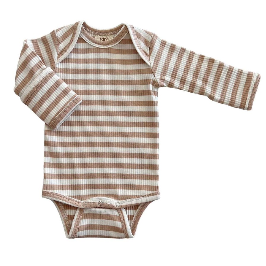 Girl SIIX Collection | Tan Stripe / Organic Ribbed Long Sleeve Bodysuit