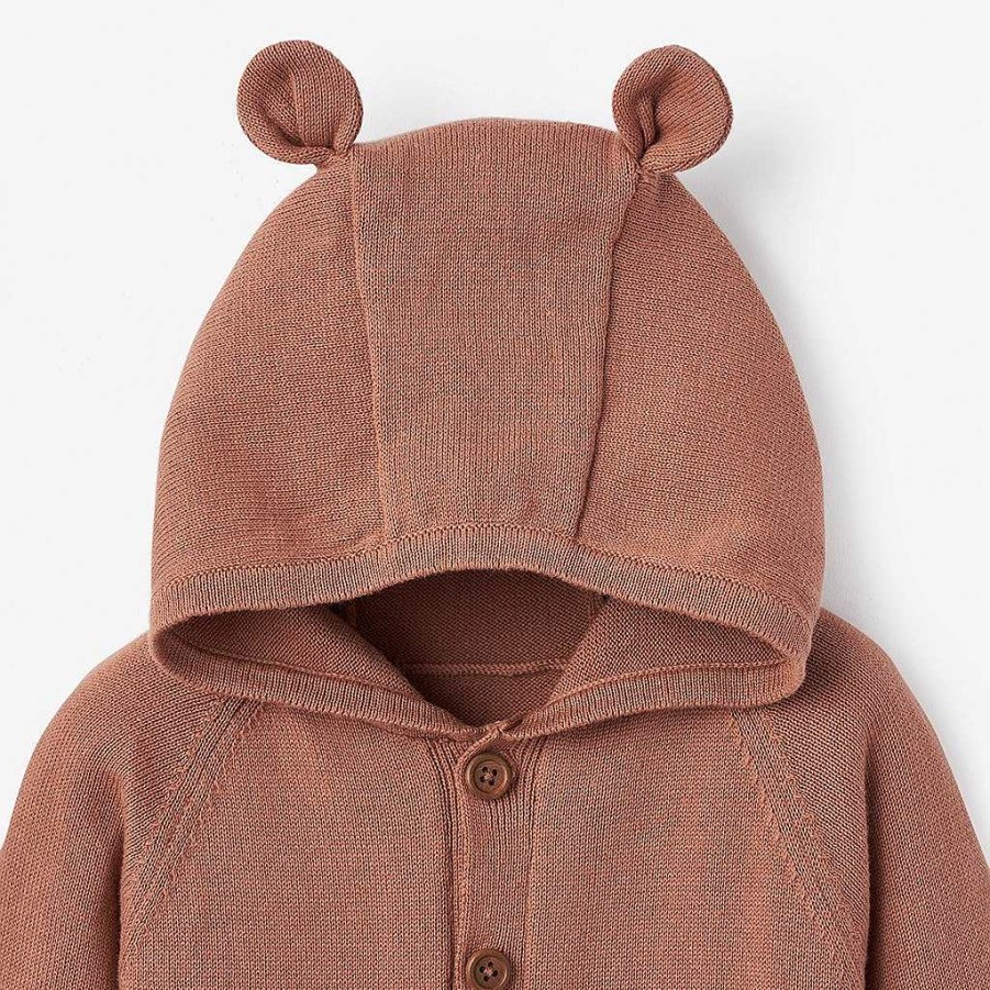 Boy Elegant Baby | Bear Hooded Knit Jumpsuit, Rust