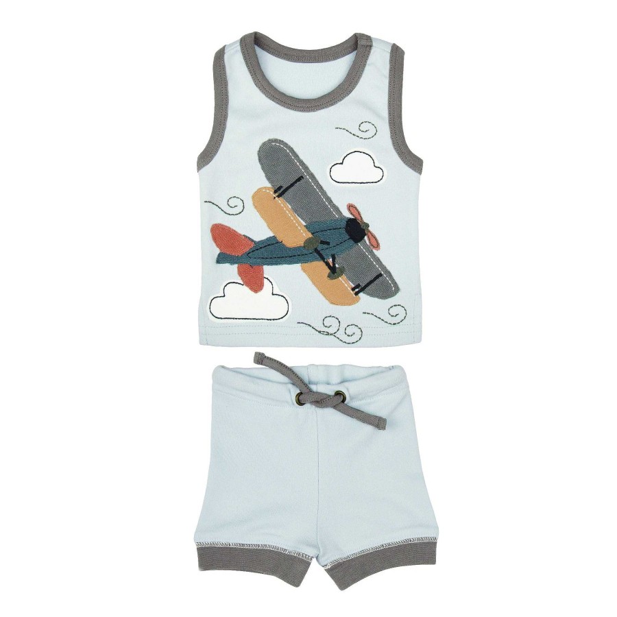 Boy L'ovedbaby | Applique Tank & Bike Short Set, Moonbeam Airplane