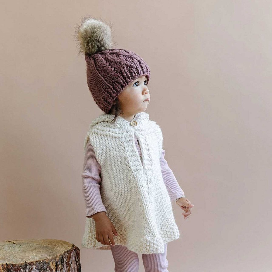 Accessories The Blueberry Hill | Cable Knit Fur Pom Hat, Mauve