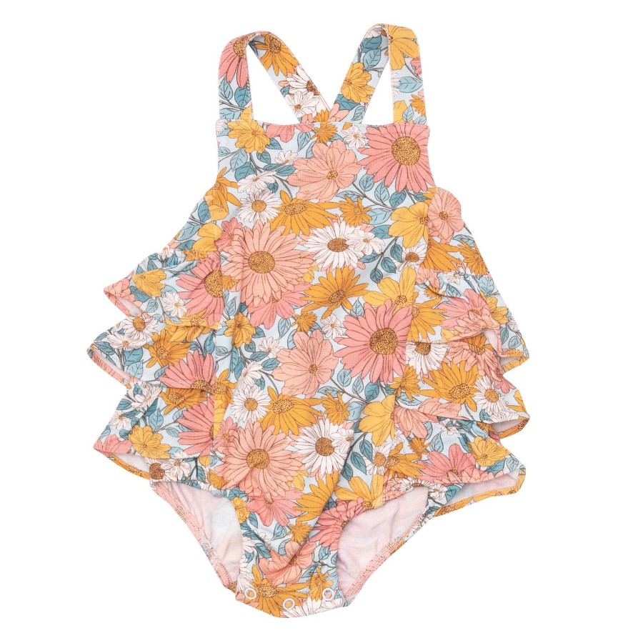 Girl Angel Dear | Ruffle Sunsuit, Groovy Garden