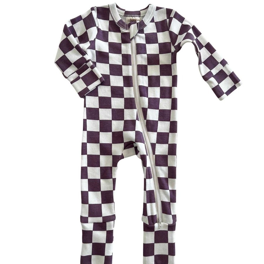 Boy SIIX Collection | Berry Cheesecake Checkerboard / Organic 2-Way Zip Romper