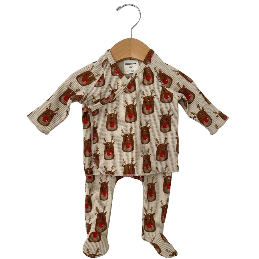 Girl SpearmintLOVE | Organic Waffle Kimono & Pant Set, Reindeer