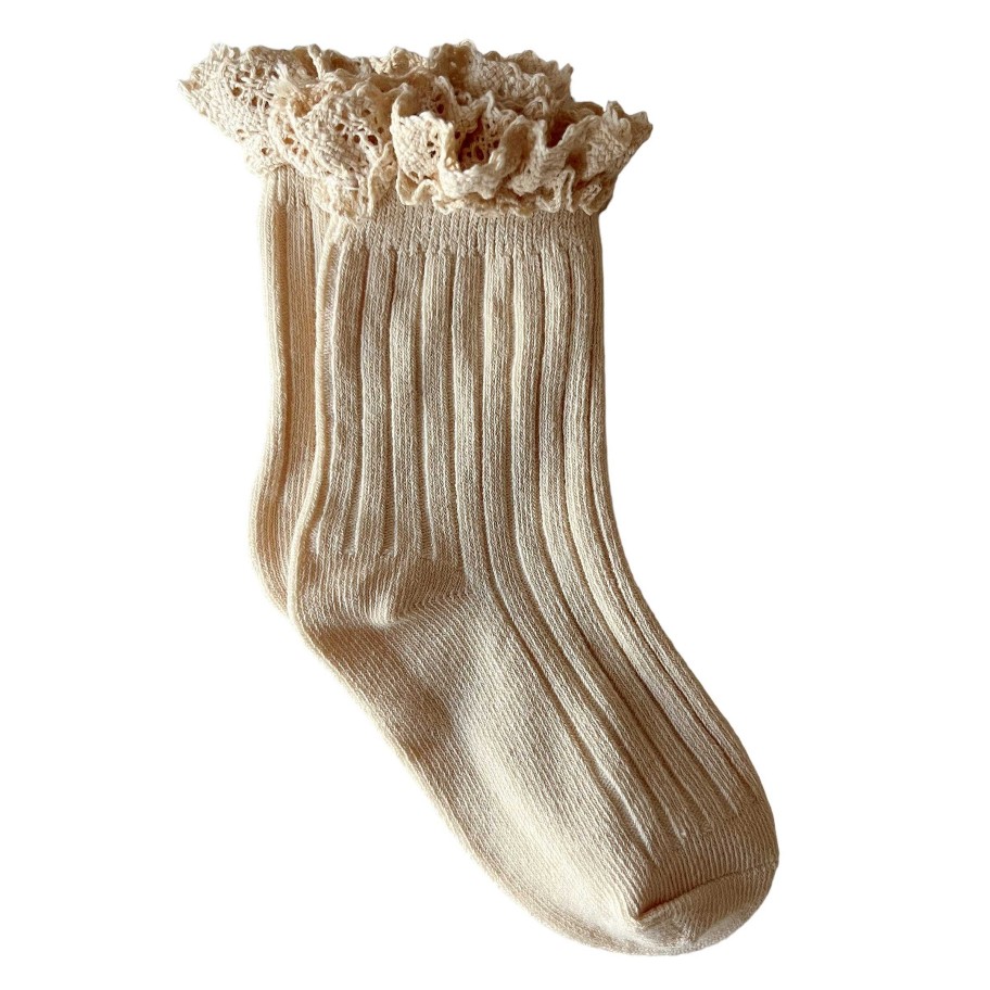 Accessories Sold by SpearmintLOVE | Lace Trim Ribbed Socks, Ivory