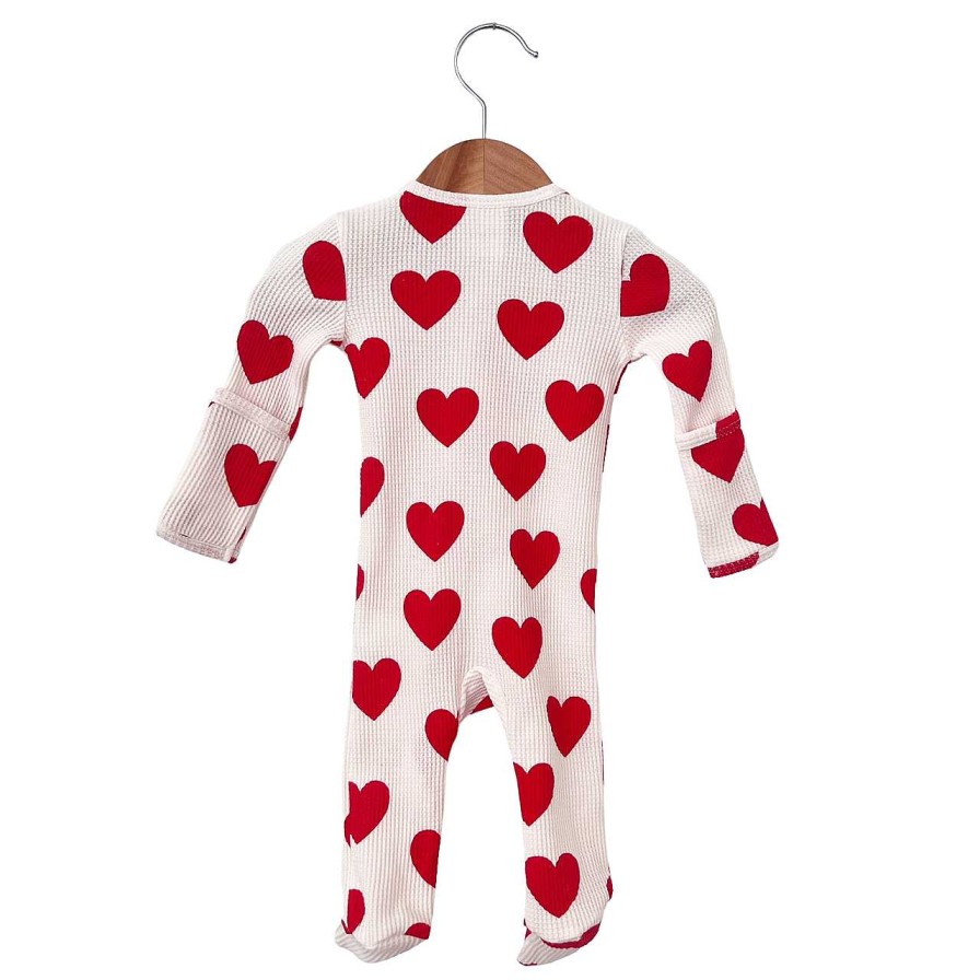 Boy SpearmintLOVE | Organic Waffle Basic Zip Footie, Red Heart