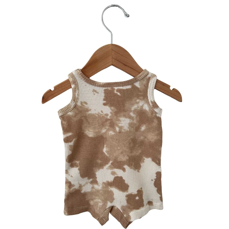 Boy SpearmintLOVE | Organic Waffle Shortie Romper, Almond Tie Dye