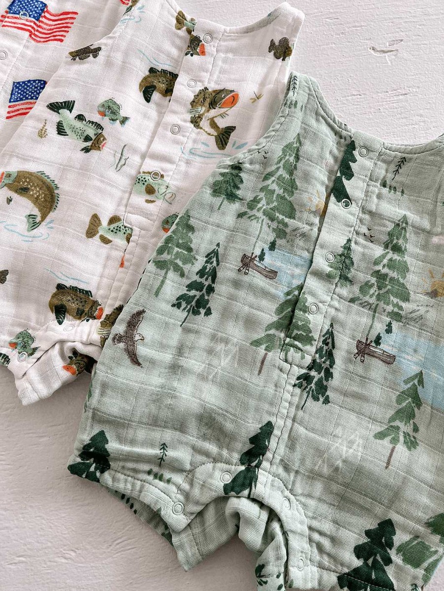 Boy Angel Dear | Muslin Shortie Romper, Mountain Cabin