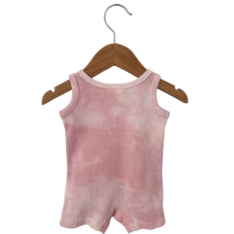 Boy SpearmintLOVE | Organic Waffle Shortie Romper, Ballet Pink Tie Dye