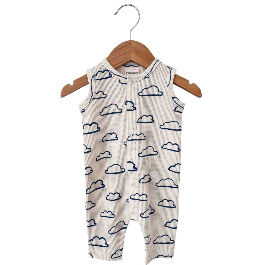 Boy SpearmintLOVE | Organic Waffle Easy Romper, Cloud