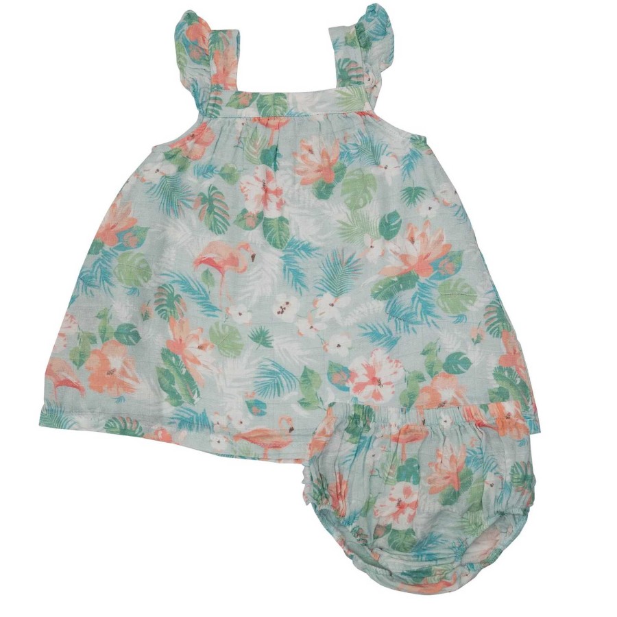 Girl Angel Dear | Sundress & Bloomer Set, Floral Flamingos