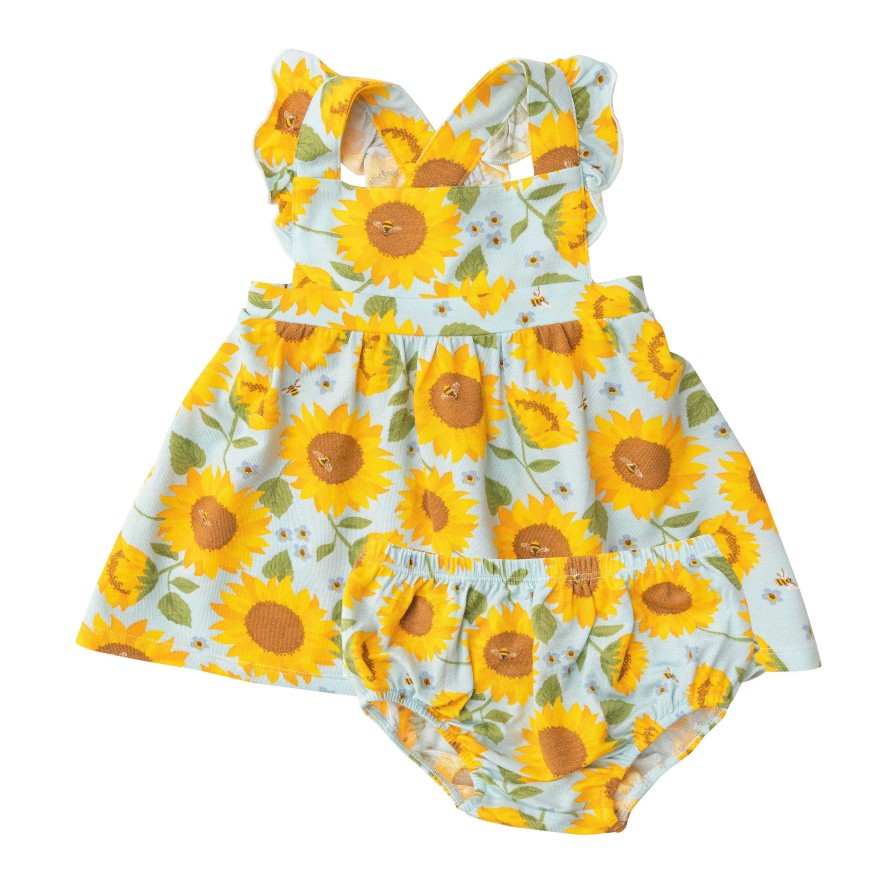 Girl Angel Dear | Pinafore Top & Bloomer, Sunflowers Blue