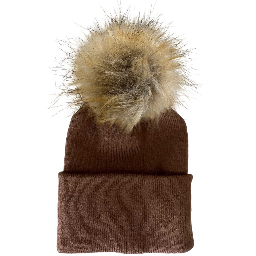 Accessories SpearmintLOVE | Baby'S First Hat, Sandalwood Fur Pom