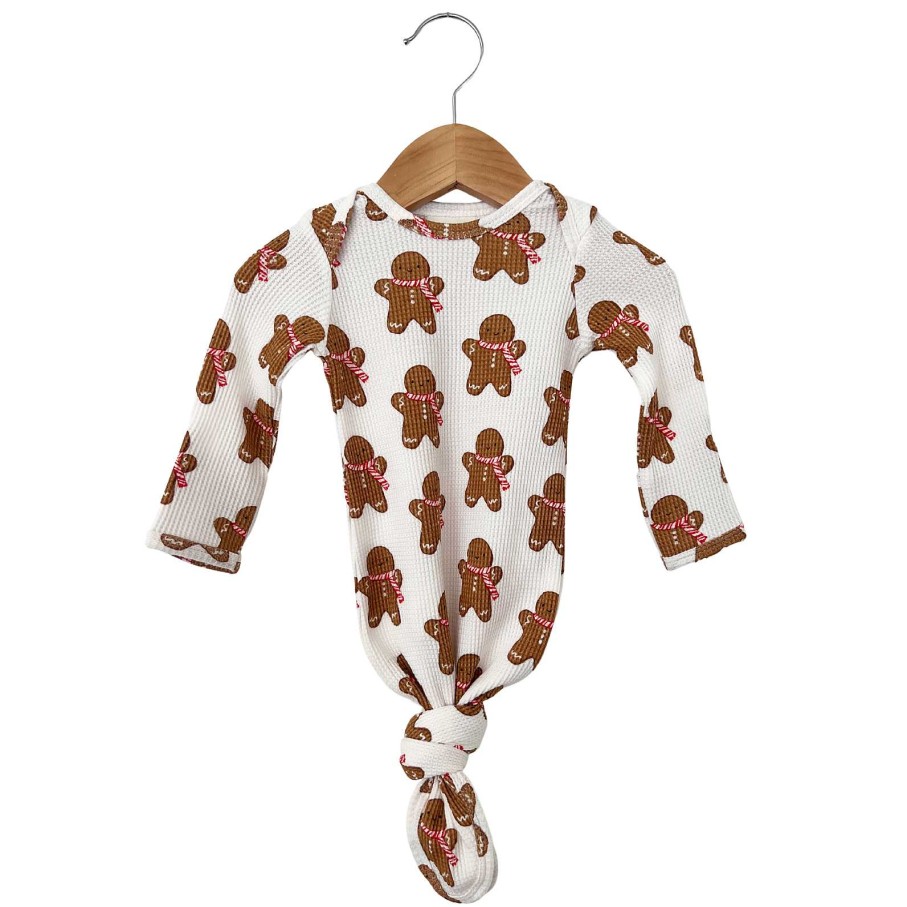 Boy SpearmintLOVE | Organic Waffle Knotted Gown, Gingerbread Man