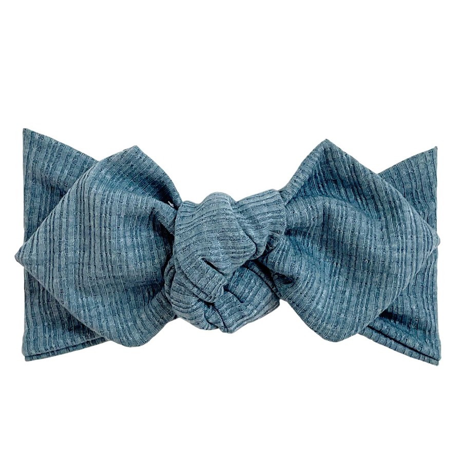 Girl Eyee Kids | Top Knot Headband, Ribbed Denim Blue