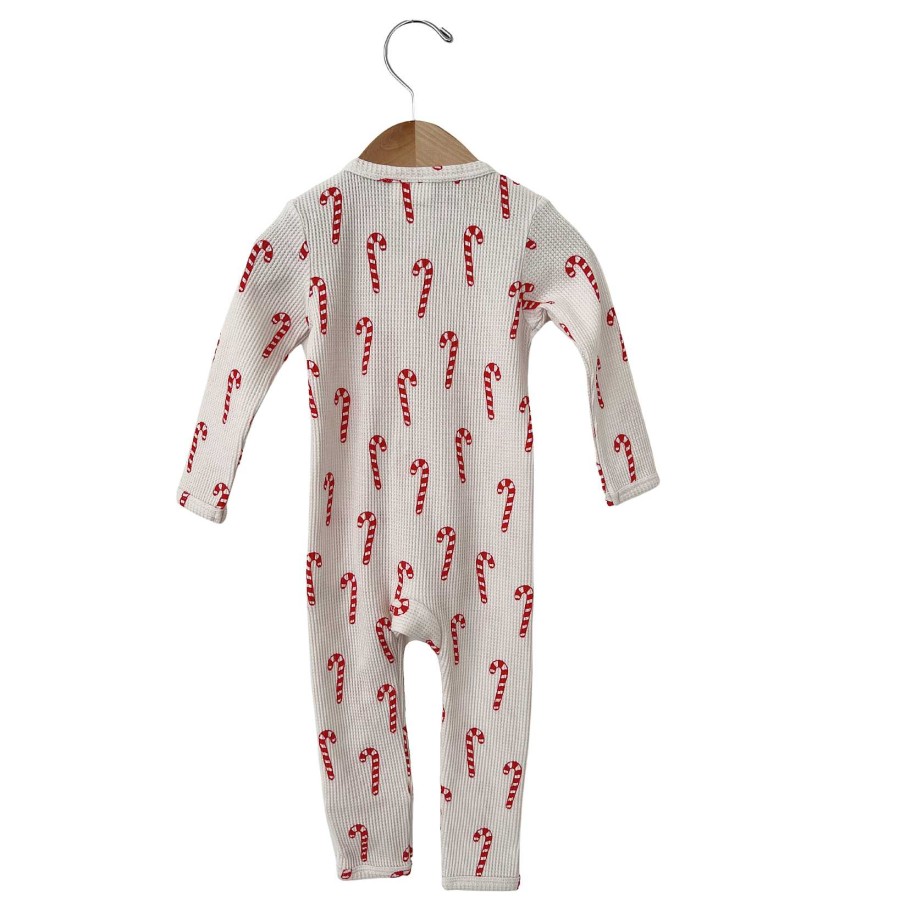 Boy SpearmintLOVE | Organic Waffle Basic Zip Romper, Candy Cane