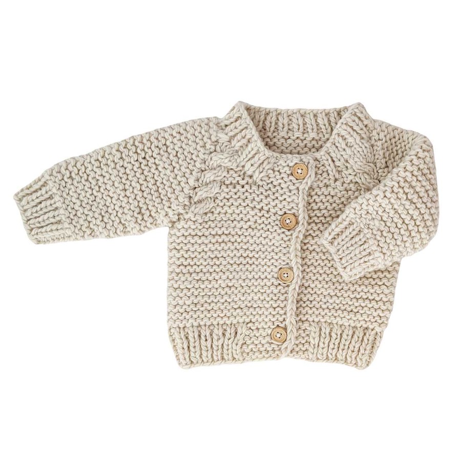 Boy Huggalugs | Garter Stitch Cardigan Sweater, Natural