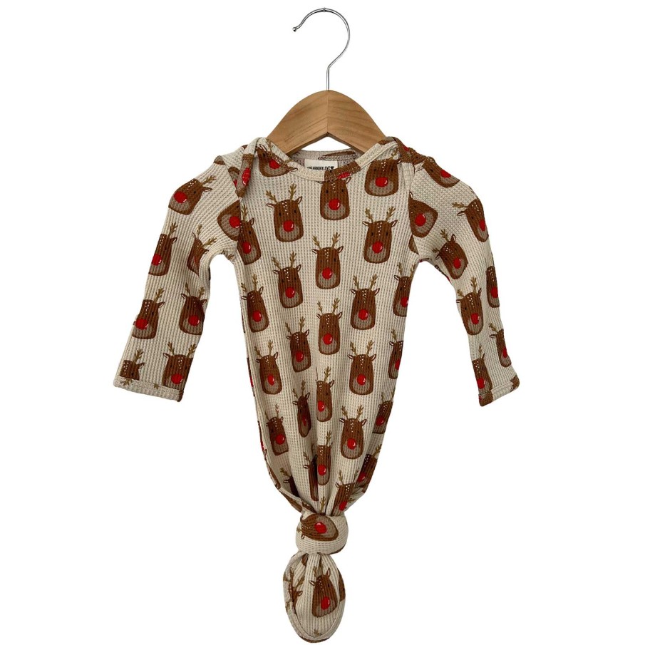 Boy SpearmintLOVE | Organic Waffle Knotted Gown, Reindeer