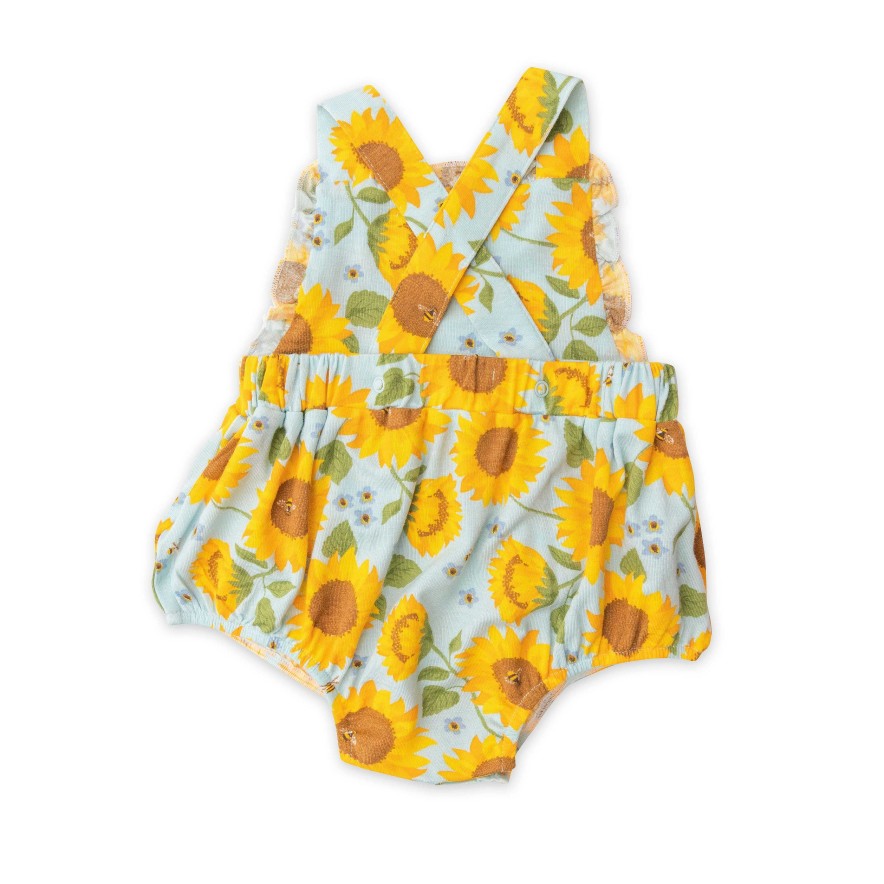 Girl Angel Dear | Ruffle Bubble Bib Sunsuit, Sunflowers Blue