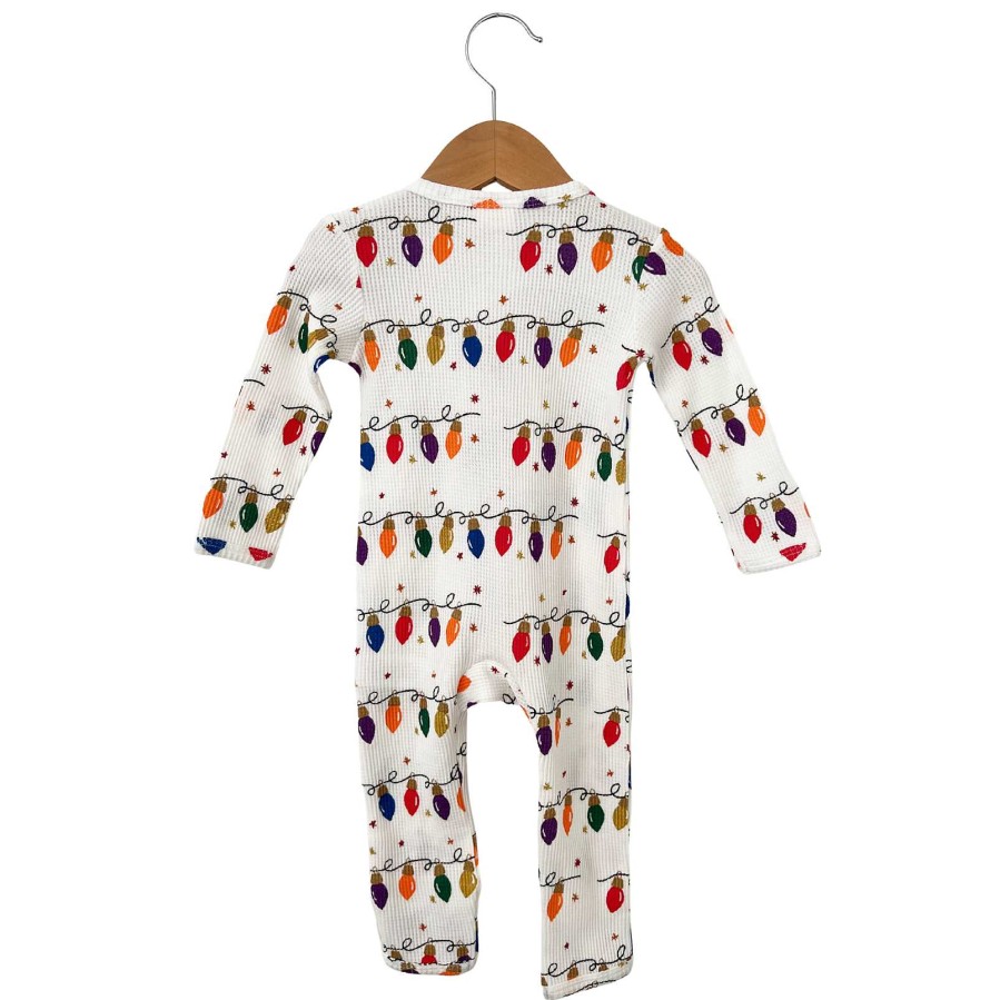 Boy SpearmintLOVE | Organic Waffle Basic Zip Romper, Christmas Lights