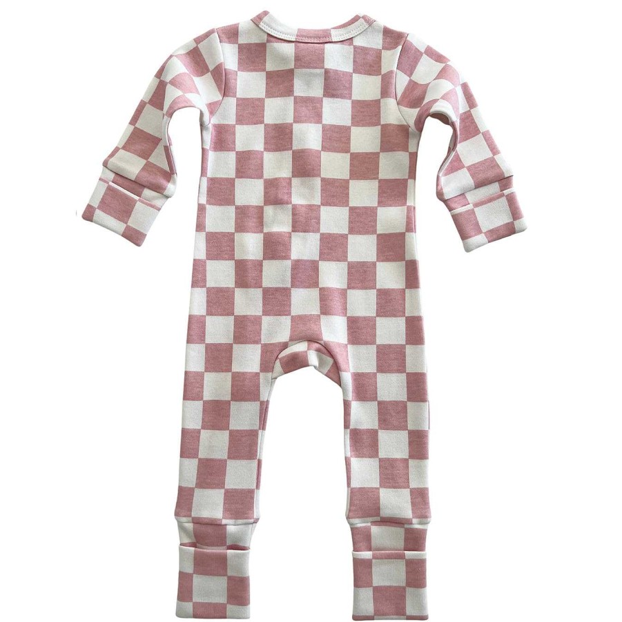 Girl SIIX Collection | Strawberry Shortcake Checkerboard / Organic 2-Way Zip Romper