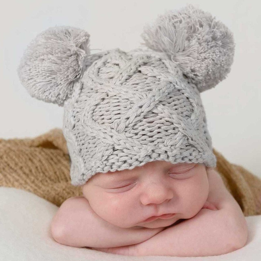 Accessories Huggalugs | Cable Knit Newborn Pom Hat, Birch