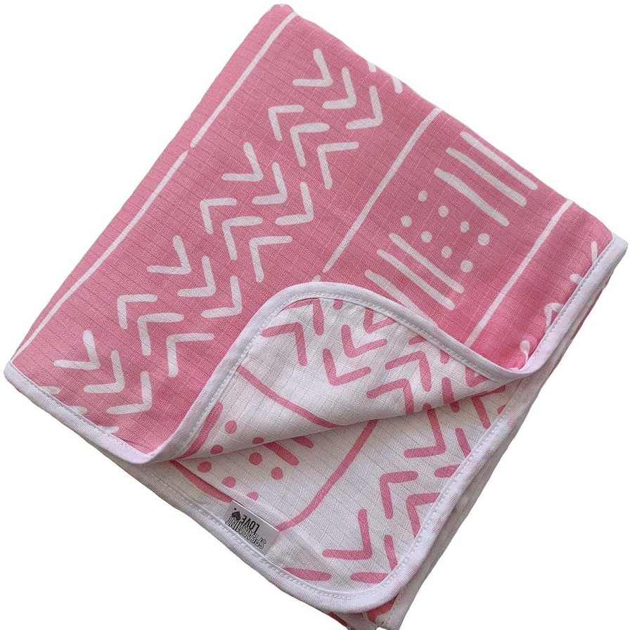 Baby Stuff SpearmintLOVE | Reversible Muslin Quilt, Pink/White Mudcloth