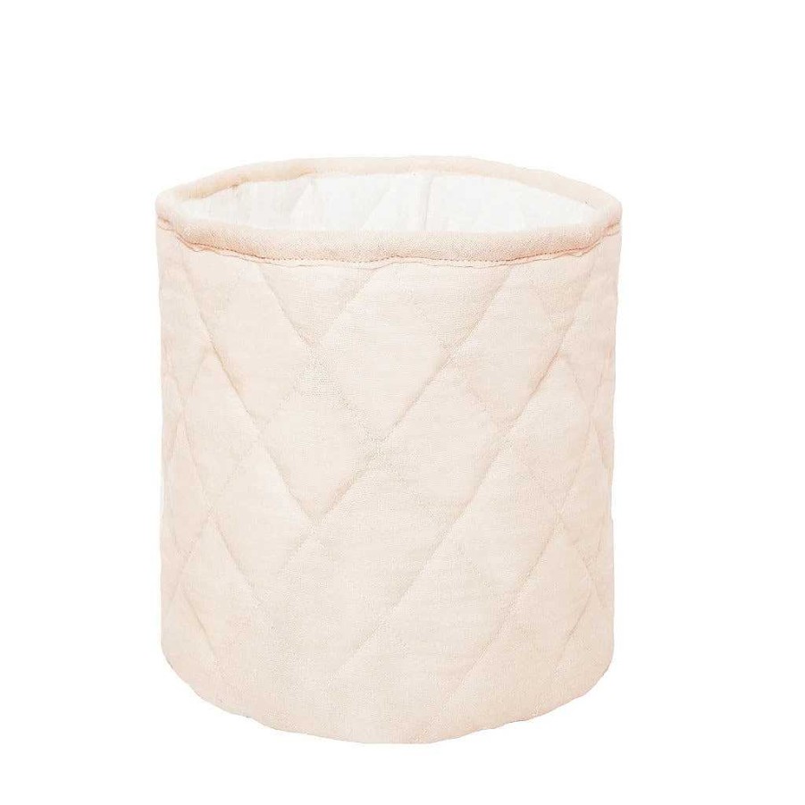 Girl Mon Ami | Quilted Muslin Bin Set Of 2, Blush Pink/White