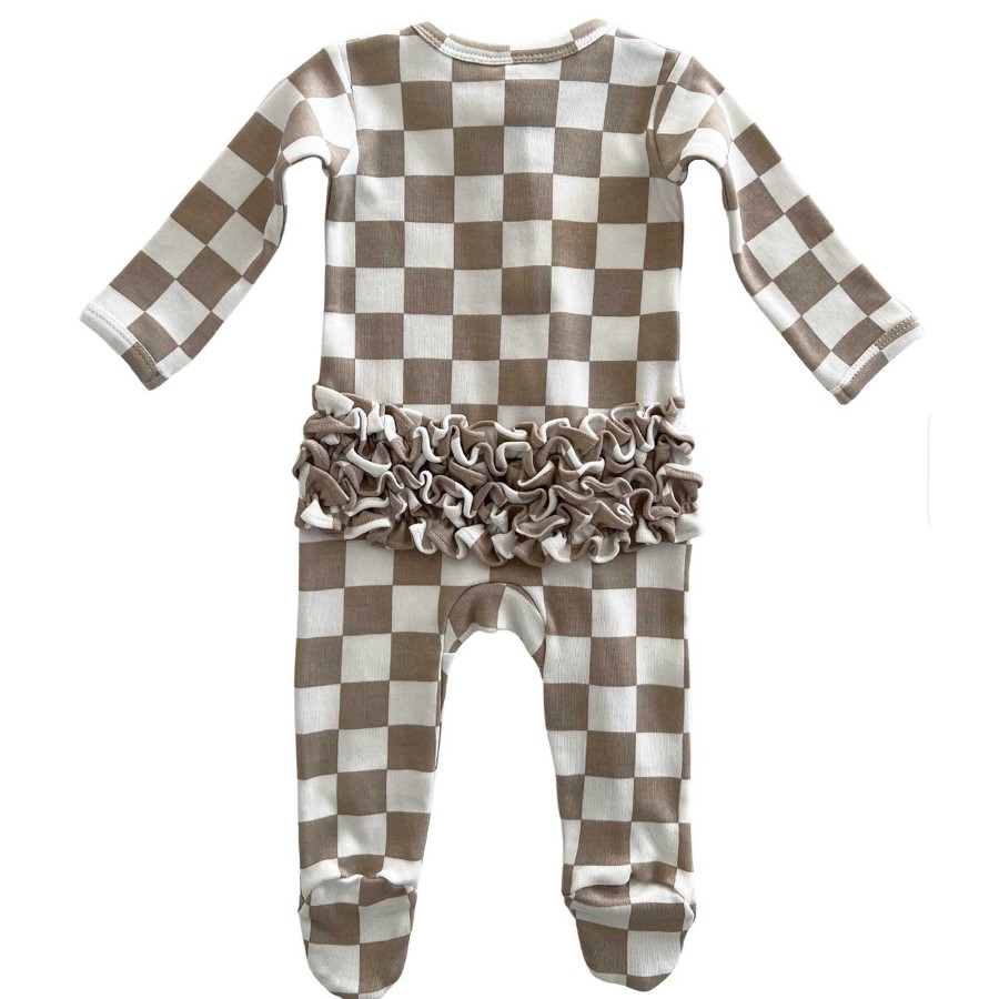 Girl SIIX Collection | Tiramisu Checkerboard / Organic Frill Zip Footie