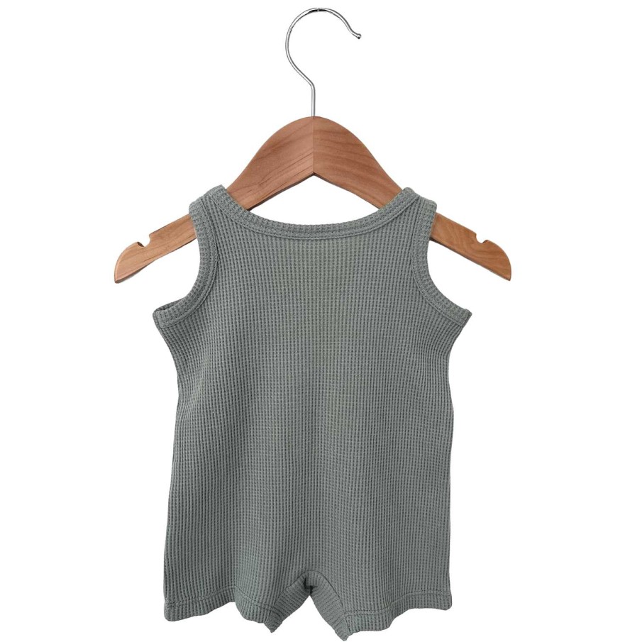 Boy SpearmintLOVE | Organic Waffle Shortie Romper, Mountain Green