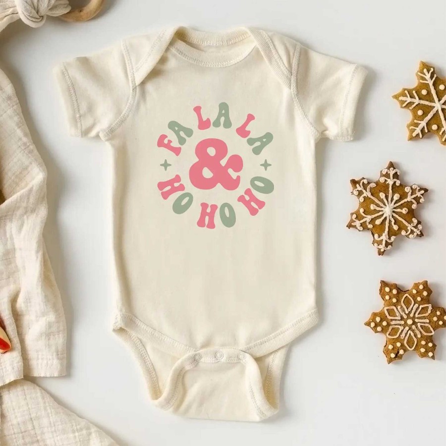 Boy The Juniper Shop | Fa La La & Ho Ho Ho Short Sleeve Bodysuit, Cream