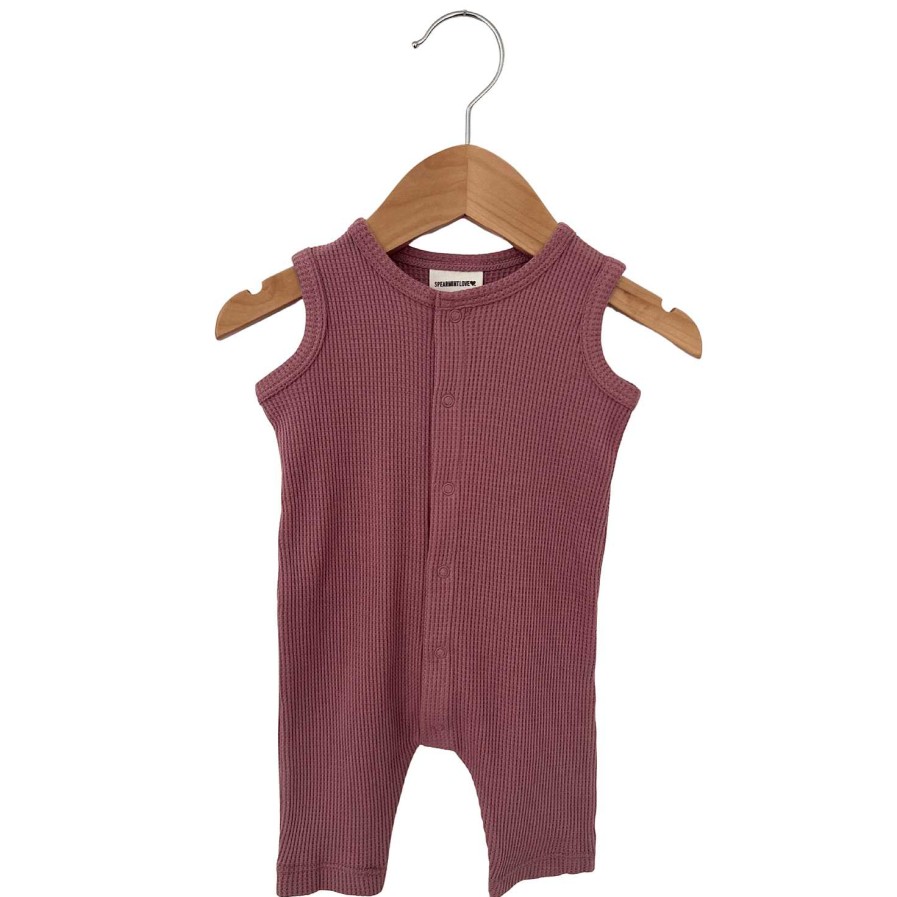 Boy SpearmintLOVE | Organic Waffle Easy Romper, Winterberry